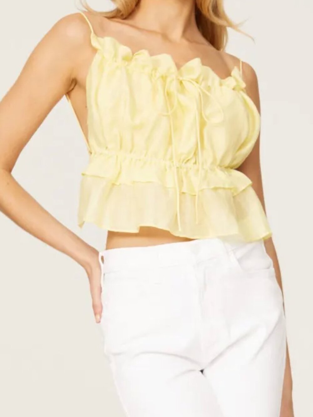 Bardot Margo Barely There Top Womens Strapless Peplum Yellow Strap Back M L